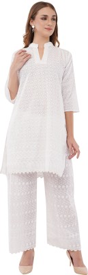 Jacinta Women Chikan Embroidery Straight Kurta(White)