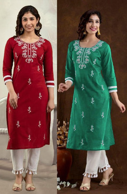 vikshi Women Embroidered Straight Kurta(Multicolor)