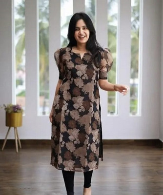 Eluyani Women Printed A-line Kurta(Brown)