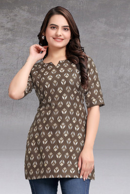 HouseOfCommon Women Self Design A-line Kurta(Brown)