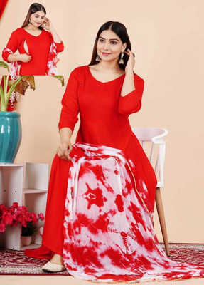 Hegza Women Printed Anarkali Kurta(Red)
