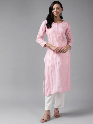 ADA Women Embroidered Straight Kurta(Pink)