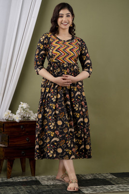 Akshara Fashion Women Printed Anarkali Kurta(Black)