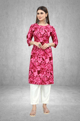 Maridiifashion Women Printed Straight Kurta(Pink)