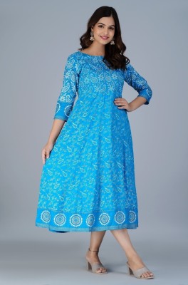 LAXMI Women Printed Anarkali Kurta(Light Blue, White)