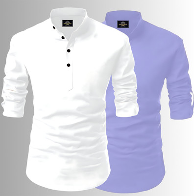 LIRMO Men Solid Straight Kurta(White, Blue)