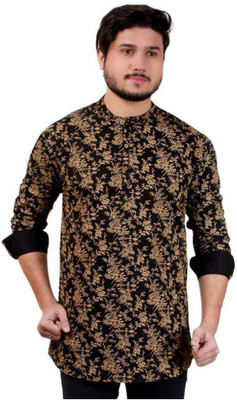 MADE IN THE SHADE Men Self Design Straight Kurta(Multicolor, Black, Yellow)