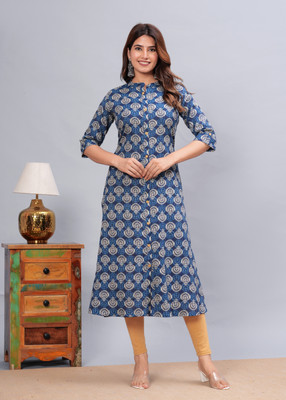 SUMITRA EXPORTS Women Printed A-line Kurta(Dark Blue)