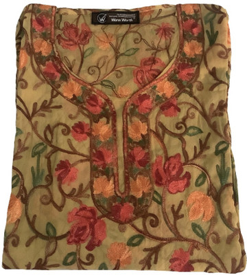 Warm Worth Women Embroidered A-line Kurta(Gold)