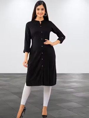 ATSQYFASHION Women Solid Straight Kurta(Black)
