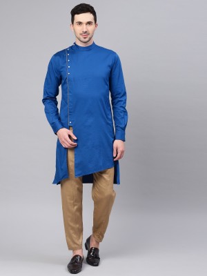 Freehand Men Solid Trail Cut Kurta(Blue)