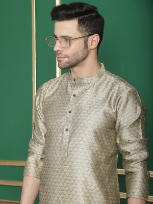 ANOUK Men Woven Design Straight Kurta(Grey)