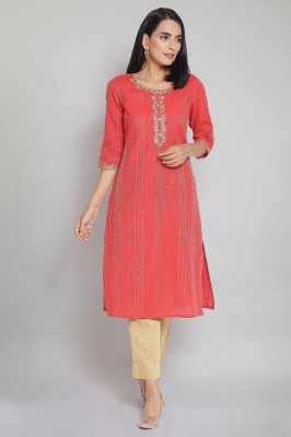 Aurelia Women Embroidered Straight Kurta(Orange)