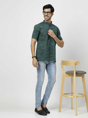 Rohilcrust Men Striped Straight Kurta(Green)