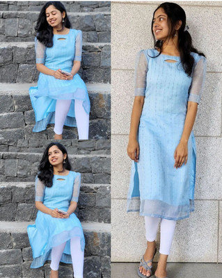 Shree Textiles Women Solid A-line Kurta(Blue)