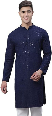 Metro Traders Men Solid Straight Kurta(Blue)