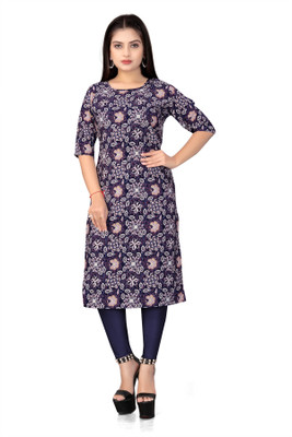 Aarohi Fashion Women Printed, Floral Print Straight Kurta(Dark Blue)