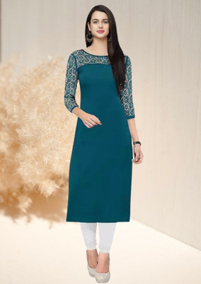 Maheshvi Women Embellished Straight Kurta(Blue)