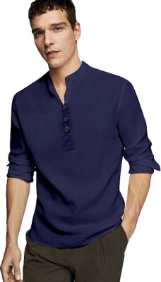 R M Creation Men Solid Straight Kurta(Dark Blue)