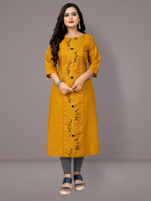 RIAANA Women Embroidered A-line Kurta(Yellow)