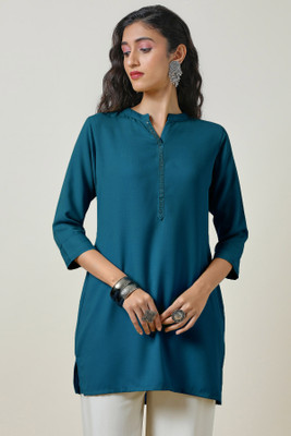 soch Women Solid Tunic Kurta(Blue)