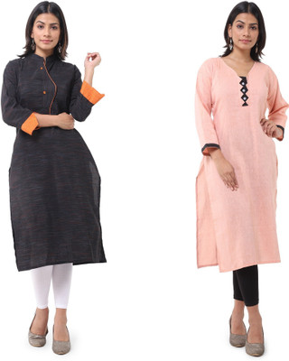 DESHBANDHU DBK Women Striped Straight Kurta(Black, Pink)