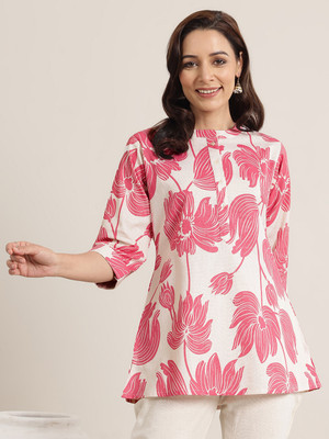 LIBAS Women Printed Straight Kurta(Pink)