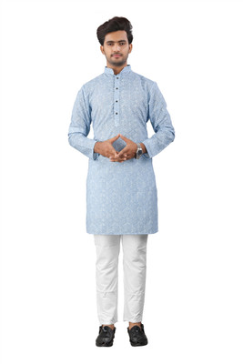 swara creation Men Chikan Embroidery A-line Kurta(Multicolor)