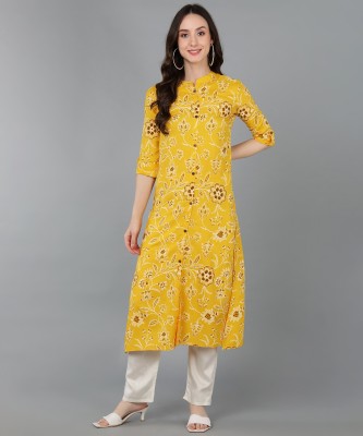 ES Creations Women Printed A-line Kurta(Yellow, White, Brown)