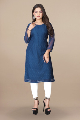 uft Women Self Design Asymmetric Kurta(Light Blue)