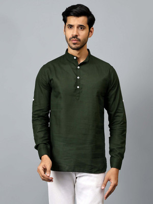 FireFish Men Solid A-line Kurta(Green)