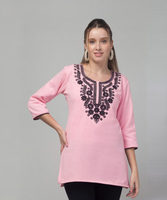 ASAD GARMENTS Women Chikan Embroidery Straight Kurta(Pink)