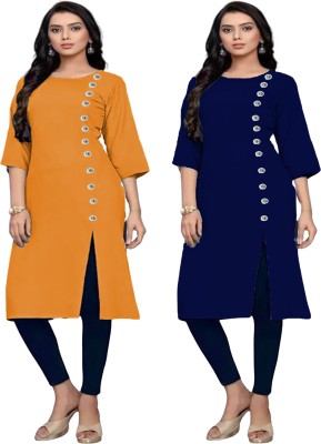 RK Costing Women Solid Straight Kurta(Yellow, Dark Blue)