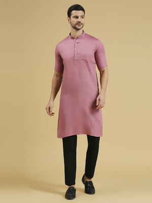 Rajubhai Hargovindas Men Woven Design A-line Kurta(Pink)