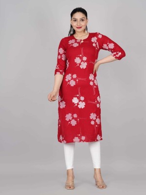 Madhurima Collection Women Floral Print Straight Kurta(Red, White)