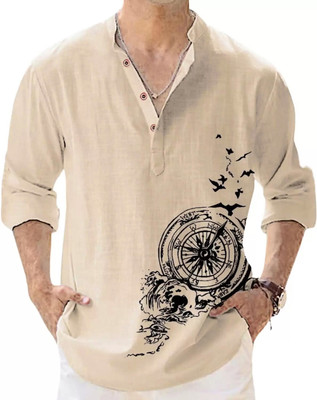 DEELMO Men Solid Straight Kurta(Beige)