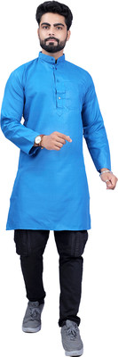 Kripto Katrox Men Solid A-line Kurta(Light Blue)