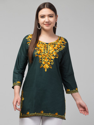 Dark Knight Women Embroidered Straight Kurta(Dark Green)
