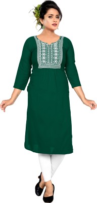 HAYA FASHION Women Embroidered Straight Kurta(Dark Green)