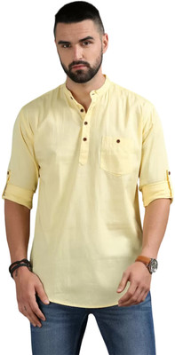 DIGIMI Men Solid Straight Kurta(Yellow)