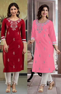 SISTO Women Chikan Embroidery A-line Kurta(Multicolor)
