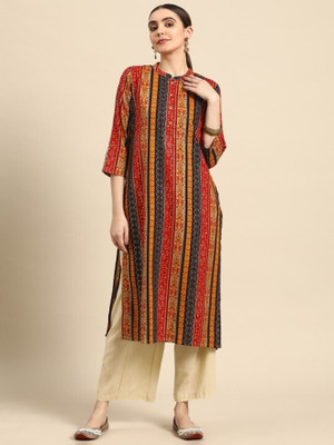 ANOUK Women Printed Straight Kurta(Red)