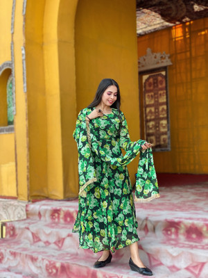 SHISHKALA Women Printed A-line Kurta(Green)