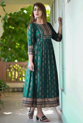 DADIYA Women Paisley Anarkali Kurta(Green)