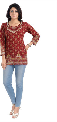 Anmi Magical Maroon Printed Short Kurti Tunic Top Printed Women Straight Kurta(Maroon)