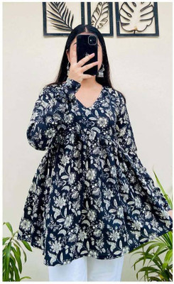 Shivkurti Casual Floral Print Women Blue Top