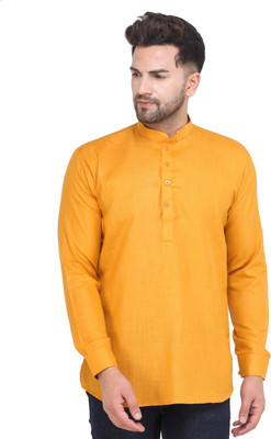 MAG Men Solid Straight Kurta(Yellow)