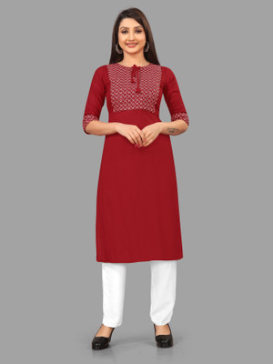 BRIGHT WORLD Women Embroidered A-line Kurta(Maroon)
