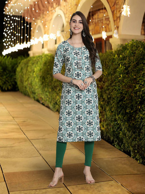 1 Stop Fashion Women Printed A-line Kurta(Green)