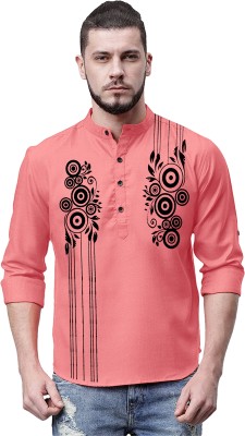 FINFOL Men Self Design Straight Kurta(Pink)